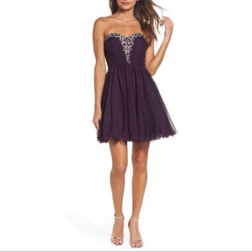 Purple Fit and Flare Homecoming/Prom Dress